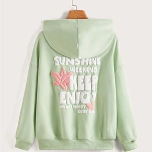 SHEIN Teen Girls Floral & Letter Pattern Drop Shoulder Hoodie size USA 14Y
